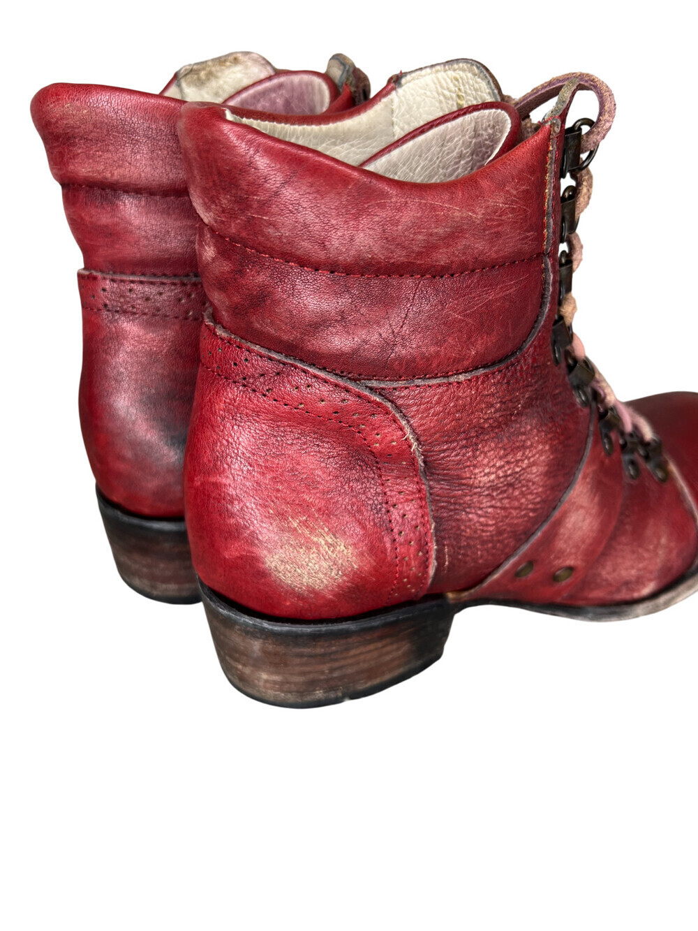 Freebird by Steven Gage Leather Boho Moto Boots Womens 8 Burgundy Red Distressed - Picture 7 of 14